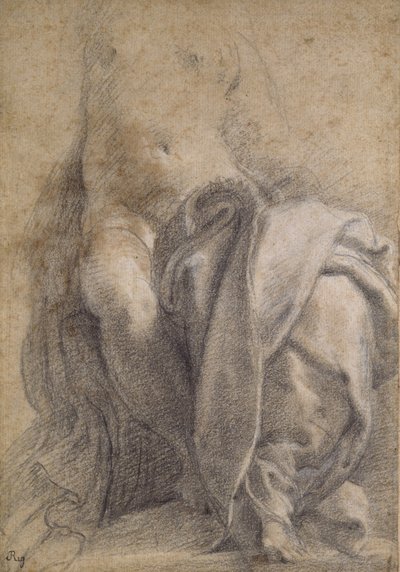 Recto: Mujer semidesnuda sentada con drapeado de Parmigianino